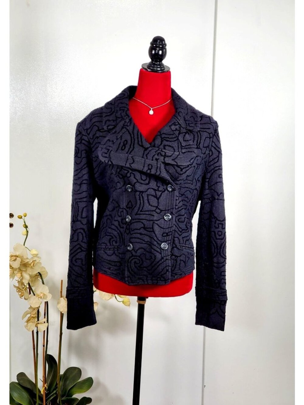 NWT Vertigo Paris Women's Black Wool Modern Day Pea Coat Size XL 1122